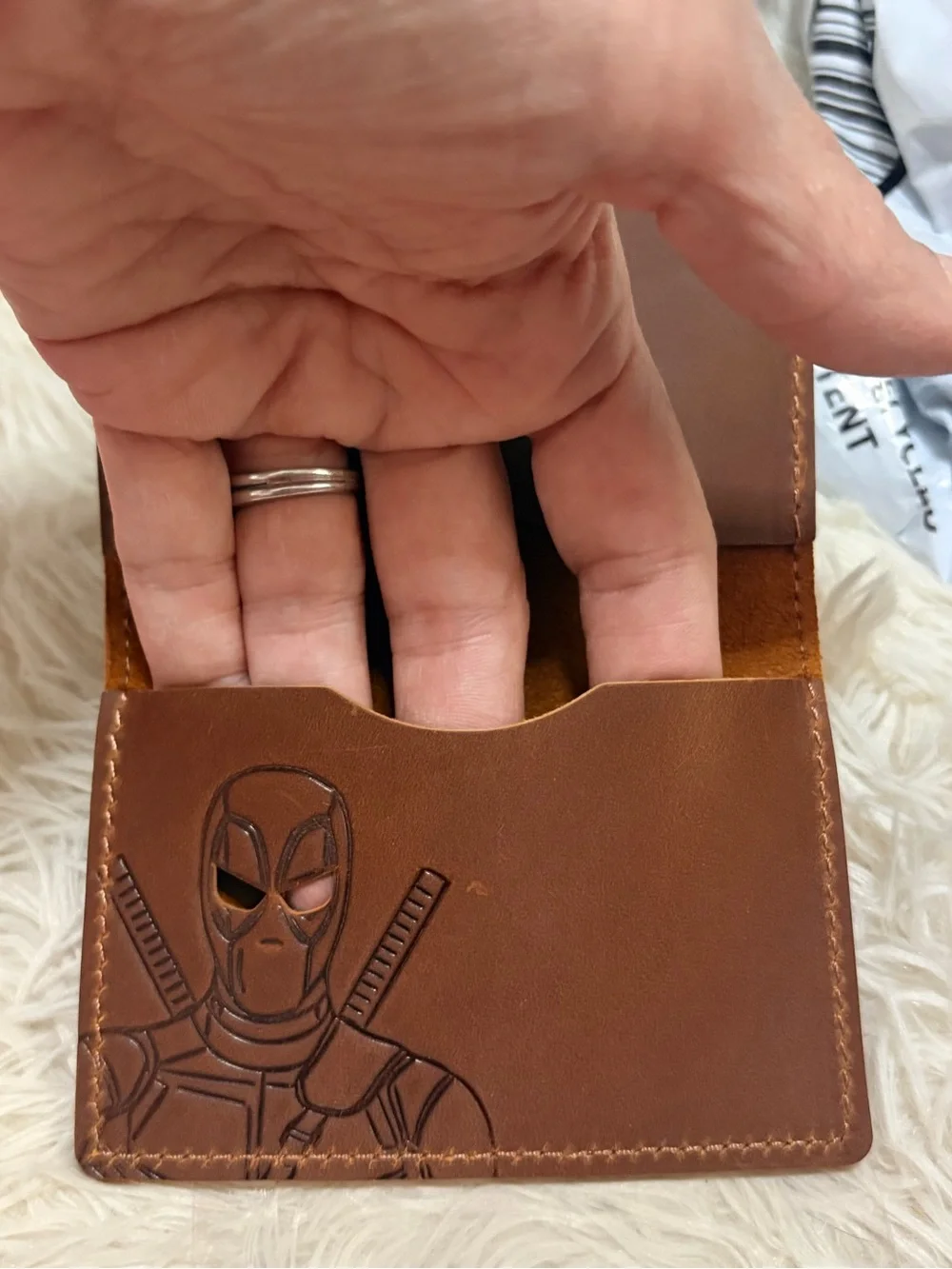 NWB. Real Leather Hero Face Bifold Wallet - Cosplay Comic ID Holder